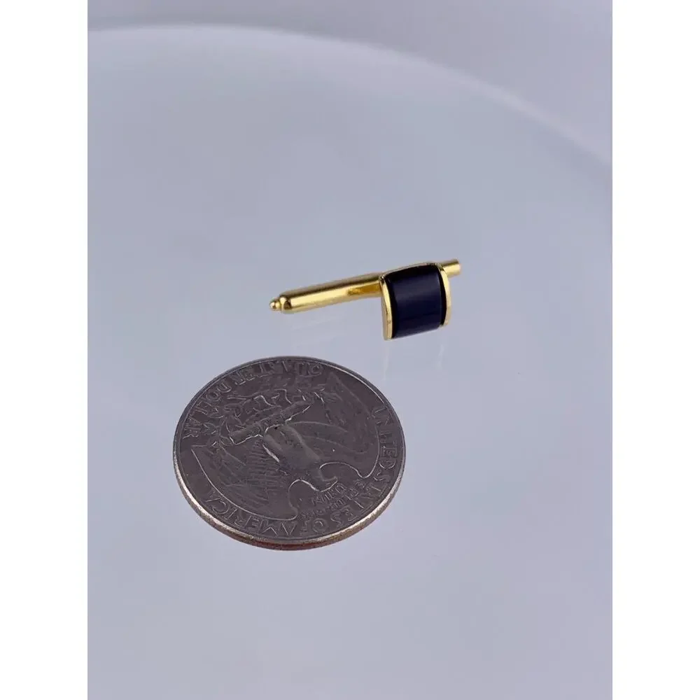 Single Curved Onyx 10k Gold Plated Tuxedo Shirt Dress Stud Rectangle Vintage O1
